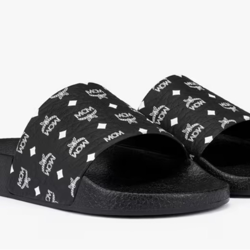 MCM Black Slide Sandals